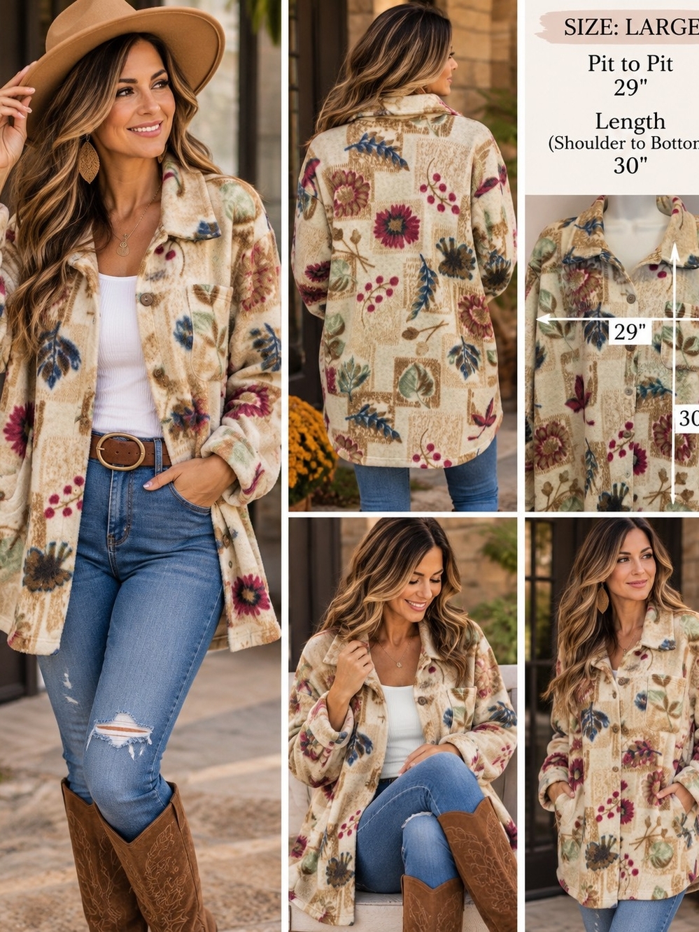 Cozy Floral Shacket - Beige Floral Print (73)